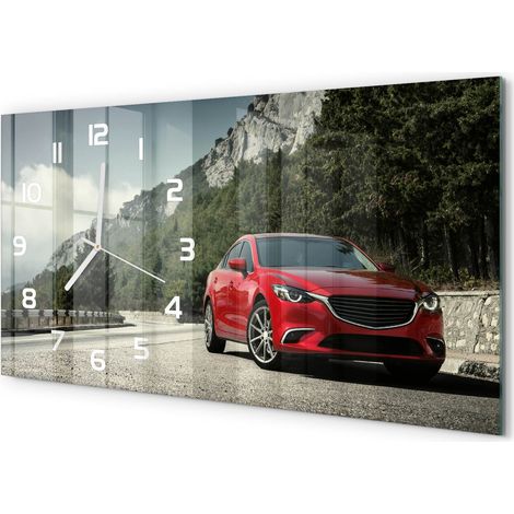 Horloge Murale Horizontale Minimaliste 60x30 cm Verre Décoration Intérieure Voiture dans les montagnes (1/5)