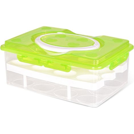 Boîte de rangement à œufs double couche 24 compartiments, support de conteneur, organisateur pour cuisine (vert)