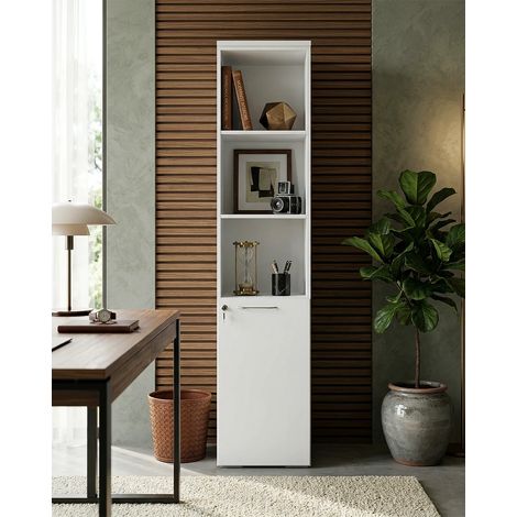 Armadio ufficio Daytona - Mobile archivio 1 anta con serratura - 4 mensole incluse - L. 45 x H. 199 x P. 42,5 cm – Bianco (1/4)