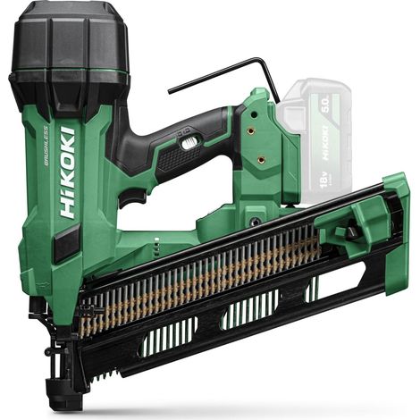 Hikoki – Cloueur 90mm 21° 18V Li-ion Brushless – Tête ronde bande plastique – Pour bois dur – Sans batterie ni chargeur