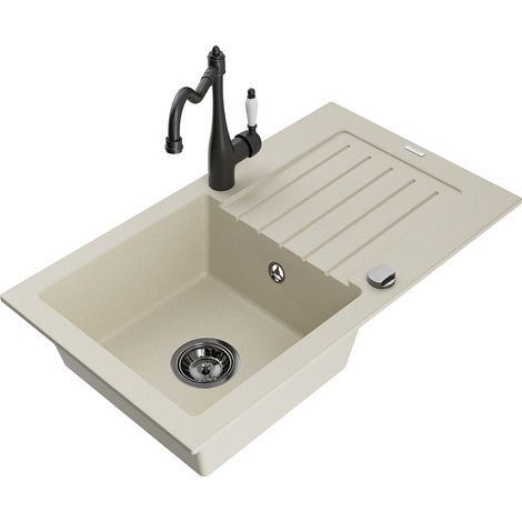 Mexen Pablo 1 Becken-Granitspüle mit Abtropffläche und Mischbatterie Carla, Beige - 6510-69-670700-7 (1/5)