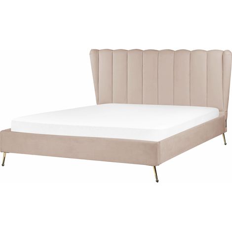 Cama con somier de terciopelo gris pardo dorado 160 x 200 cm metal USB cabecero Miribel (1/5)