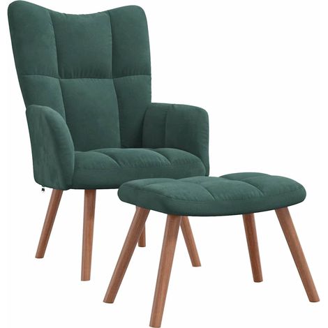 Poltroncina lounge dal design moderno con poggiapiedi in velluto verde scuro DEC026555