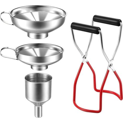 Set di imbuti in acciaio inox, set di 4 imbuti per riempire marmellate, imbuto con manico, per trasferire spezie, liquidi e polveri. (1/5)