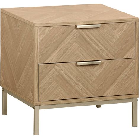 Wood-effect bedside table with herringbone pattern, Budapest, Natural, 45x40x45 cm (1/5)