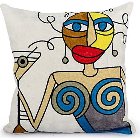 Housse de coussin Picasso, lot de 4, 45x45 cm, coton lin brodé, style scandinave, déco salon, chambre, bureau et fauteuil (1/5)