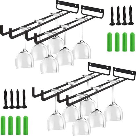 Soporte para copas de vino, juego de 4 soportes metálicos colgantes para copas de vino, soporte para copas para estante con tornillos, soporte para copas para cocina, cafetería, bar, restaurante (30 c (1/4)