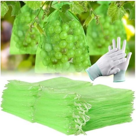 Lot de 100 Sacs de Protection des Fruits en Organza avec Cordon de Serrage, 30 x 20 cm Sac de Protection pour Fruits Plantes, Sac en Filet de Jardin pour éviter Les parasites