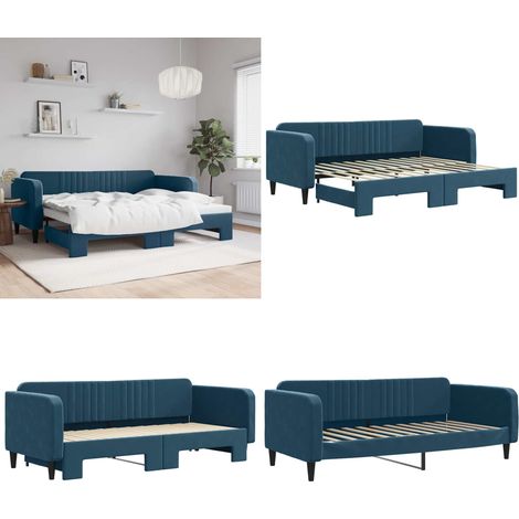 Lit de jour avec gigogne sans matelas bleu 90x200 cm - Canapé Convertible - Lit Deux Places - Lit Gigogne - Meuble Multifonction - Literie - Home & Living (1/5)