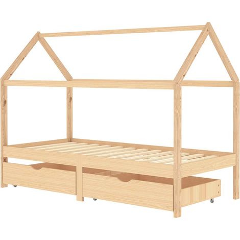 Lit enfant pour 1 personnes, Structure de lit, Assemblage Facile, avec tiroirs Bois de pin massif 90x200 cm OIB7938E (1/5)