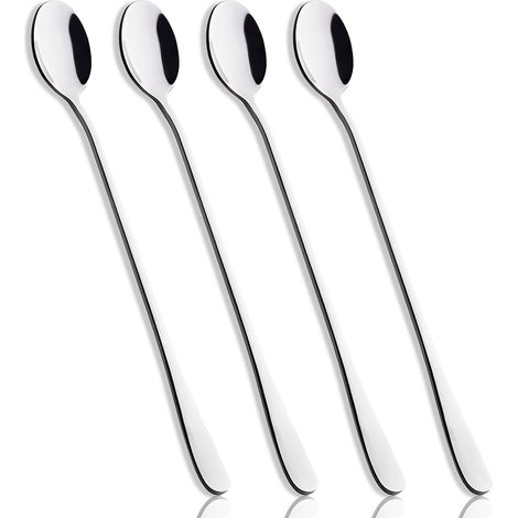 Cuillère À Thé Glacé - Manche Long 23 Cm - Acier Inoxydable 18/10 - Pour Boissons Fraîches Et Cocktails - Lot De 4