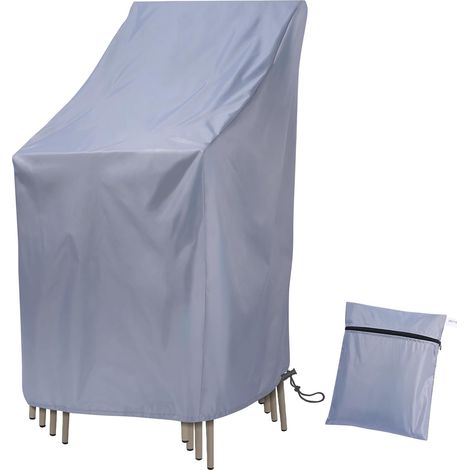 Housse de chaise de jardin imperméable, coupe-vent, anti-UV, en Oxford, pour chaises empilables, chaise de jardin à dossier haut, 64 x 64 x 70/120 cm (gris) (1/5)