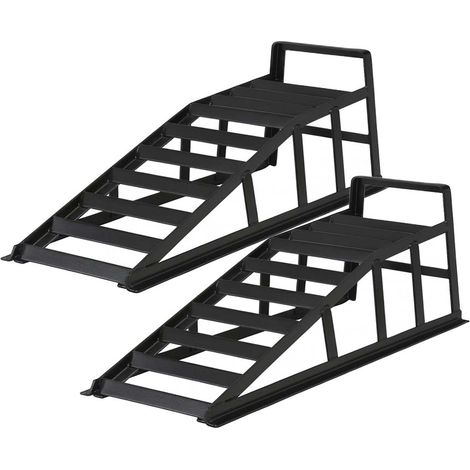 Wiltec 2x Rampa de acceso para vehículos hasta 2 t por par, 905 x 295 x 278 mm, rampas elevadoras de mantenimiento de acero, para inspección y trabajos bajo el coche