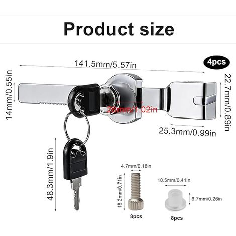 Serrure pour Terrarium avec Clés, Serrure à Glissière et à Cliquet pour Porte en Verre – Sans Perçage, Adaptée pour Verre de 2–8 mm d’Épaisseur (1/4)