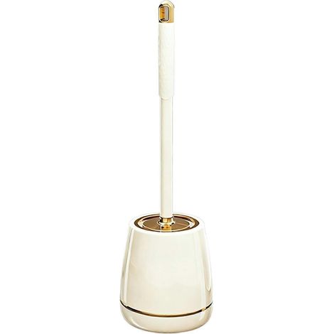 Brosse de toilette moderne avec support manche long poils souples plastique et bordure dorée pour salle de bain (1/5)