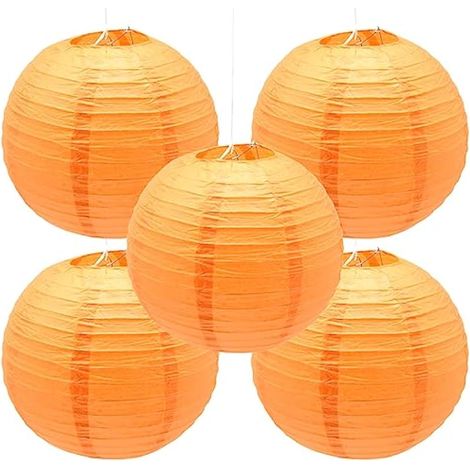 Lot de 5 lanternes rondes en papier, 30,5 cm, en forme de boule, pour fête, mariage, décoration de jardin (DL/orange) (1/4)