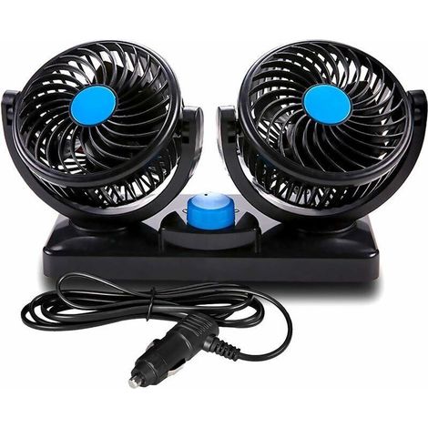 Ventilateur de voiture 12V silencieux à doubles têtes rotatives – 360 degrés ajustable – 2 vitesses – Base adhésive pour montage facile (1/4)