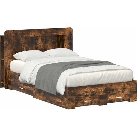 vidaXL Cadre de lit avec rangement Chêne fumé 120 x 190 cm (1/5)