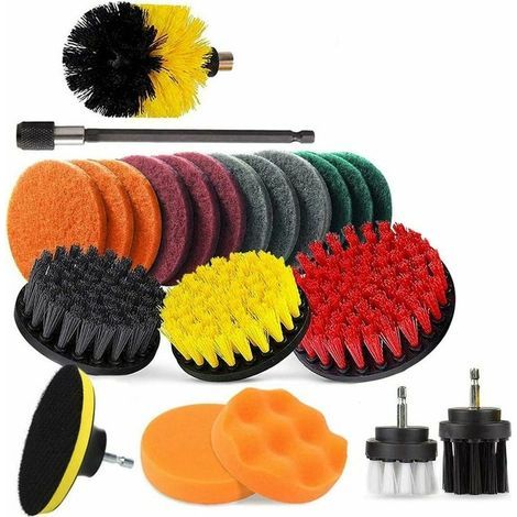 Cepillo de limpieza para taladro eléctrico, kit de limpieza con cepillo y almohadilla para taladro, cepillo para coche, alfombra y baño (22 piezas) (1/5)