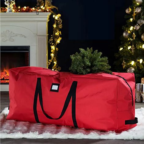 Housse de rangement premium pour sapin de Noël jusqu'à 2,74 m, grand sapin artificiel, poignées renforcées, double fermeture éclair élégante et poche carte, sac en Oxford 600D résistant, vert, 122 x 3 (1/4)