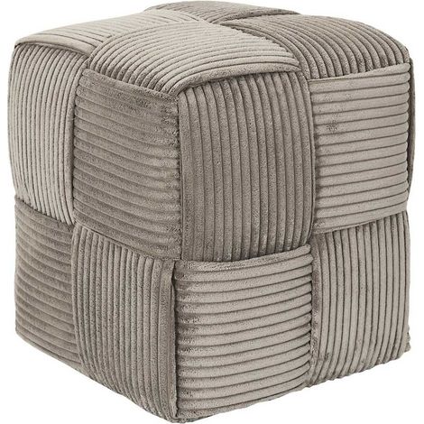 AMORY - Pouf cube en velours côtelé tressé coloris taupe (1/3)