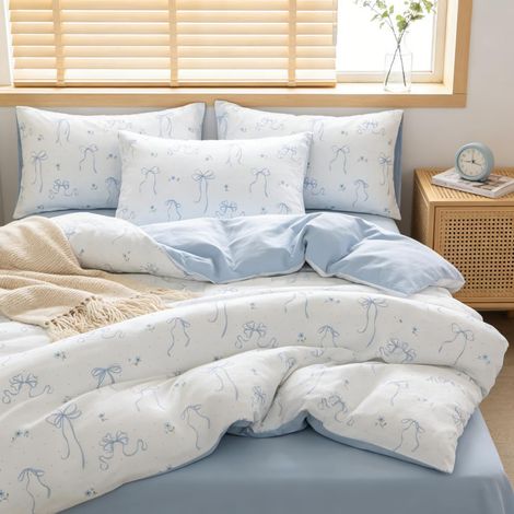 Parure de lit 2 pièces 135 x 200 cm pour fille Blanc/bleu avec (1/5)