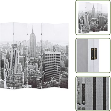 VidaXL - vidaXL Biombo divisor plegable 200x170 cm Nueva York blanco y negro - VidaXL biombo