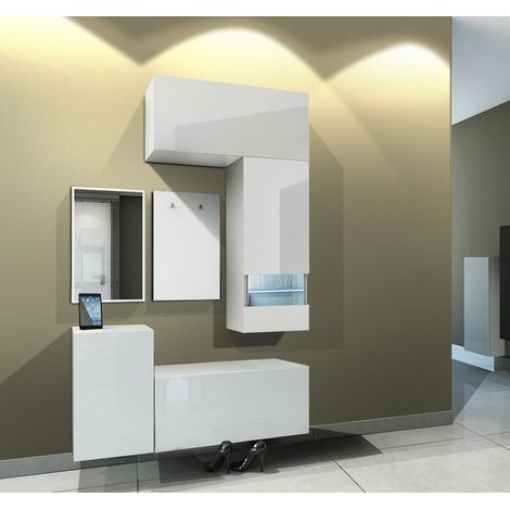 Ensemble meubles d'entrée muraux et miroir LEDOX LX6, blanc brillant (1/2)