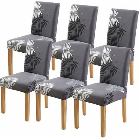 6Pcs Housse de Chaise Extensible pour Salle à Manger Protection de Chaise Imprimée Maison Hôtel Mariage Réunion (Gris) (1/4)