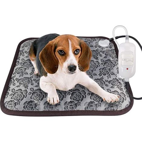 Coussin Chauffant pour Animaux de Compagnie, Coussin Chauffant électrique pour Chien Chat Tapis Chauffant réglable étanche avec Cordon en Acier résistant à la Mastication 45x45 cm(fleurs) (1/5)