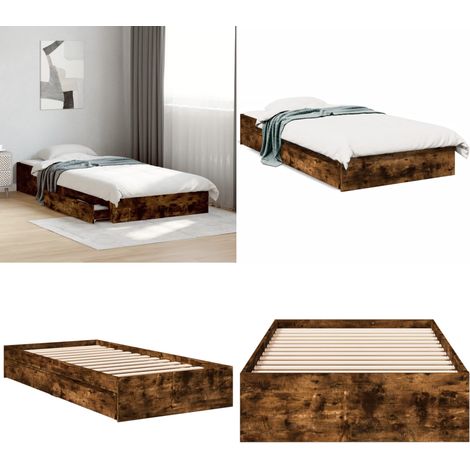 Bettgestell mit Schubladen Räuchereiche 100x200cm Holzwerkstoff - Holzbettwäsche - Bettsofa - Doppelbett - Einzelbett - Boxspringbett - Home & Living