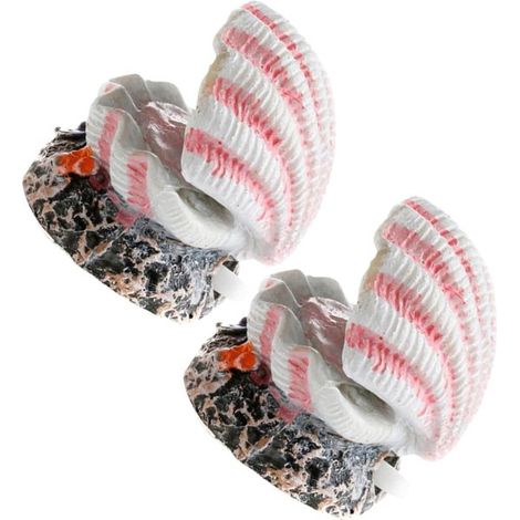 Set mit 2 mechanischen Muscheldekorationen (6,5 cm) – Aquariumdekoration mit Blubbereffekt, tropische Atmosphäre für jedes Aquarium (1/3)