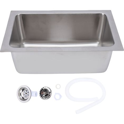 Decdeal Évier de bar en acier inoxydable - Cuve unique 34x21x13.5 cm - Avec panier filtre - Pour camping‑cars, voitures, bateaux, yachts
