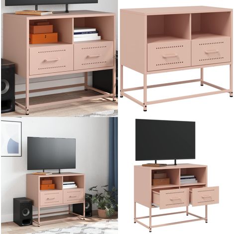 Meuble TV rose 68x39x60,5 cm acier - Meubles Tv - Meuble Tv Industriel - Meuble Tv Rose - Meuble Tv Acier - Rangement Tv - Home & Living