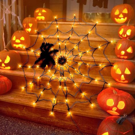 Guirlande lumineuse d'Halloween à 70 LED avec toile d'araignée et petite araignée, 8 modes d'éclairage, télécommande et alimentation USB. (1/5)