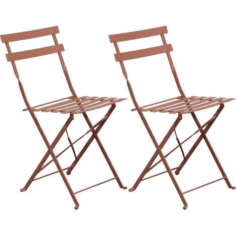 Lot de 2 chaises de jardin pliantes en métal terracotta - BACA