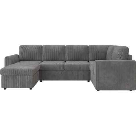 Canapé 6 places longueur 282 x hauteur 85 x profondeur 153 cm, canapé d'angle en L en velours côtelé avec accoudoirs gris (1/5)