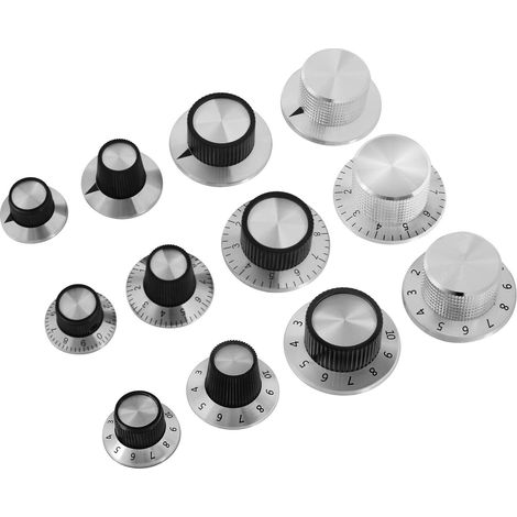 Aluminium Potentiometer Drehknopf Schwarz 6 mm Achse Ø 38 x 19 mm mit 320° Skala (1/3)