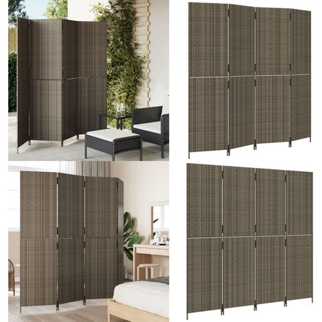 Cloison de séparation 4 panneaux gris résine tressée - Cloison De Séparation - Séparateur Pièce - Paravent - Écran D'intimité - Décoration Intérieur - Home & Living