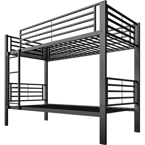 Letto a castello in metallo 90x200 cm nero, trasformabile in 2 letti singoli, scala reversibile (1/5)