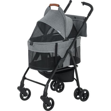 Poussette pour chien 3 en 1 pliable nacelle amovible sans fermeture éclair suspension gris