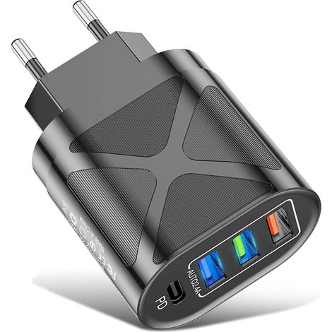 Chargeur 4 ports pour appareils, chargeur de voyage, 2,4 A, charge rapide, compatible UE et États-Unis, 48 W, 3 ports USB + PD (1/5)