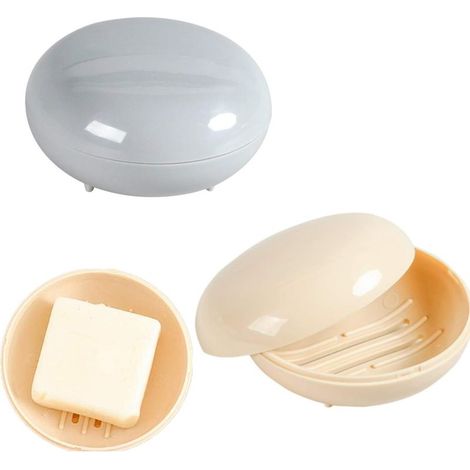 Tragbarer Abtropfkorb mit Seifenschale und Deckel, ideal für Bad, Dusche, Zuhause und Reisen, rund, aprikosengrau, doppelseitig