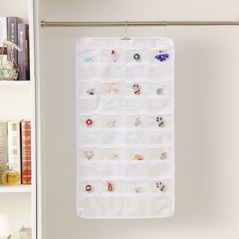 80 grille sac de rangement non-tissé double face bijoux suspendus sac porte armoire sac de rangement collier bijoux anti-poussière boîte de rangement 4387cm blanc 1 pièce (1/2)