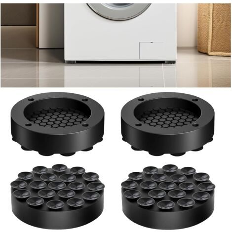Lot de 4 Amortisseurs de Vibrations pour Lave-Linge, Amortisseur en Caoutchouc Antidérapant avec Ventouse pour Lave-linge et Réfrigérateur, Noir (1/5)