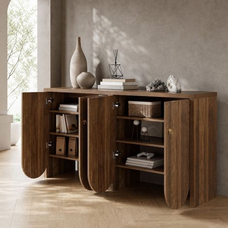 Buffet en MDF 147 x 40 x 80 cm, 4 portes et étagères réglables HAVRYA (1/5)