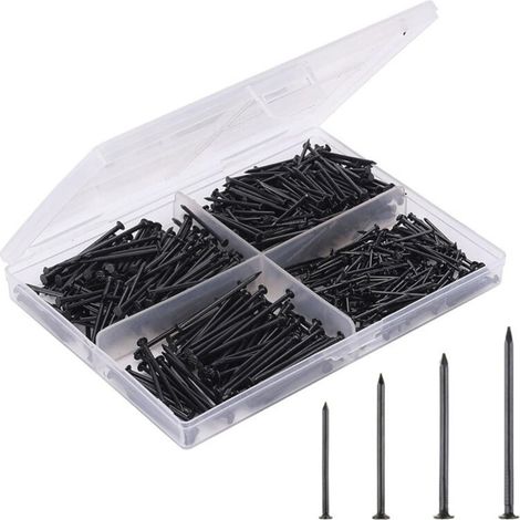 Coffret de quincaillerie, noir, 200 petits clous, clous pour accrocher des tableaux, clous pour cadres. (1/5)
