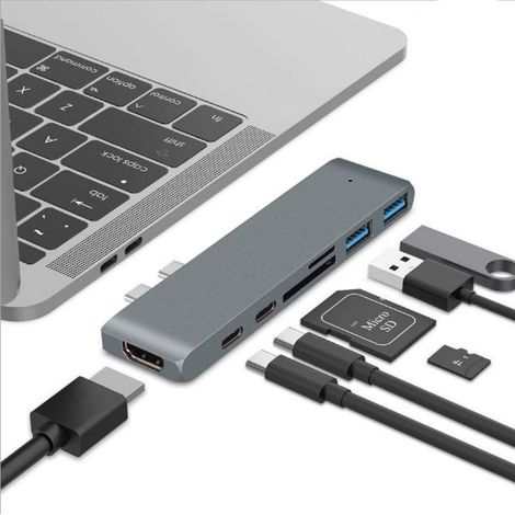 USB-C-Hub – 3 x USB 3.0-Anschlüsse – SD-Kartenleser – TF-Kartenleser – Thunderbolt 3-Stromversorgung – Für MacBook Pro Air M1 M2 – 1 Stück (1/5)