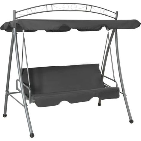 Balancelle convertible avec auvent, gris anthracite, 198x120x205 cm, acier. (1/5)