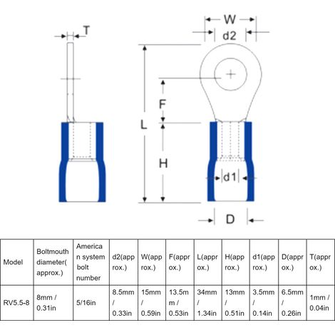 100 cosses annulaires isolées, connecteurs à sertir pour fils électriques en cuivre AWG12-10 RV5.5-8 (1/5)